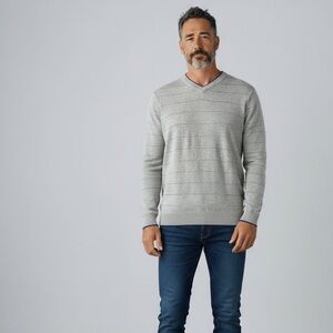 DKNY Gray and Blue V-Neck Sweater